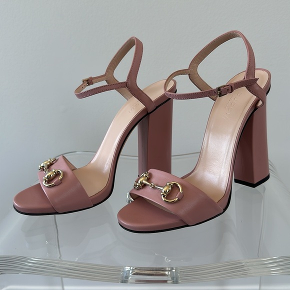 Authentic Gucci Pink Leather Horsebit Ankle Strap Platform Heels Sandals - Picture 2 of 11